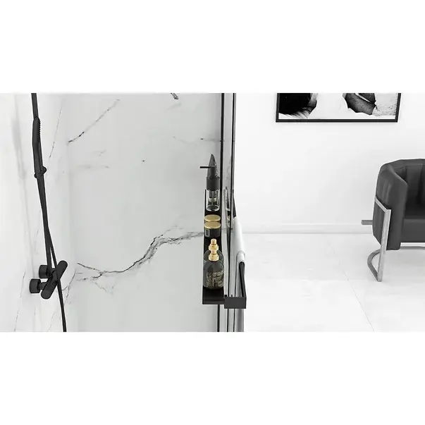 Paravan de dus tip Walk-in Rea Aero 100x195 cm si etajera cu suport negru [7]