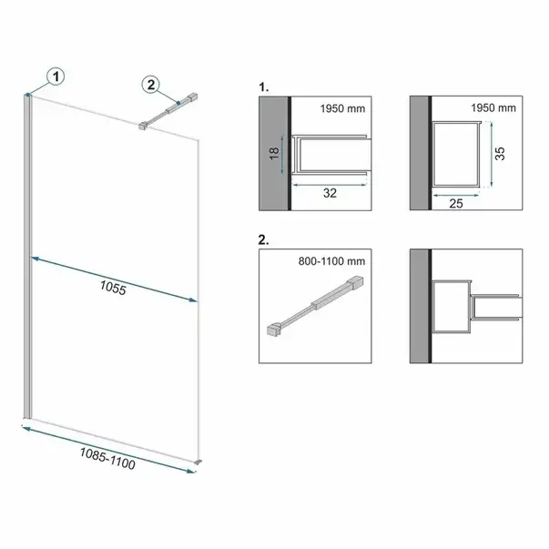 Paravan de dus tip Walk-in Rea Aero 110x195 cm profil negru [2]