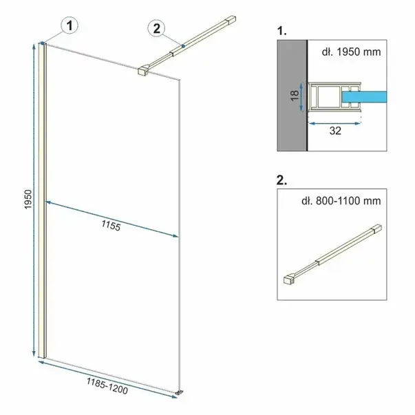 Paravan de dus tip Walk-in Rea Aero 120x195 cm profil auriu [2]
