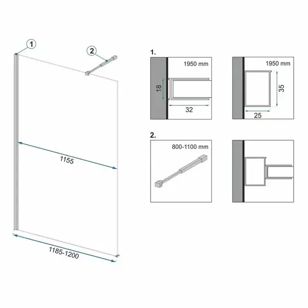 Paravan de dus tip Walk-in Rea Aero 120x195 cm profil negru [2]