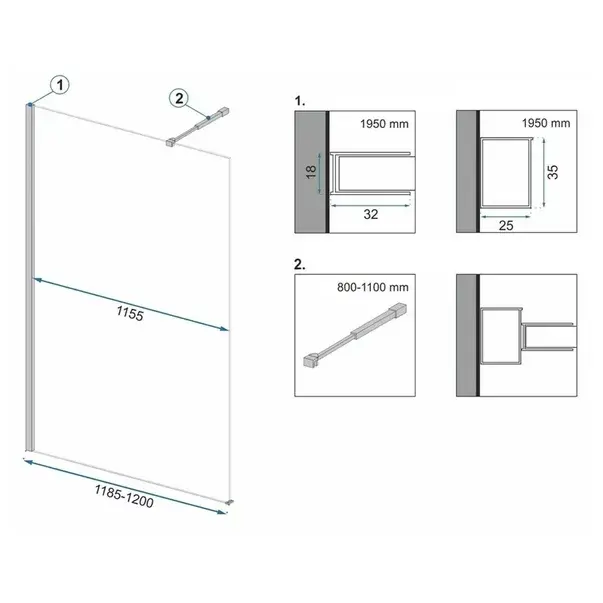 Paravan de dus tip Walk-in Rea Aero 120x195 cm si etajera cu suport negru [2]