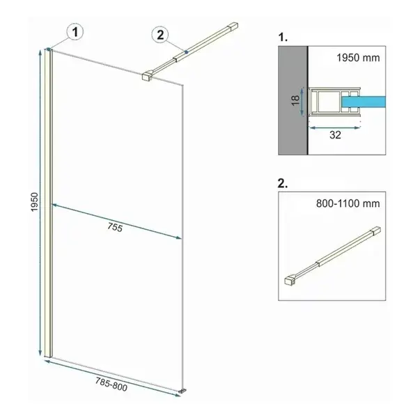 Paravan de dus tip Walk-in Rea Aero 80x195 cm profil negru [2]