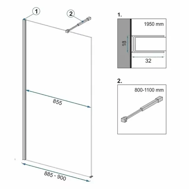 Paravan de dus tip Walk-in Rea Aero 90x195 cm profil negru [2]