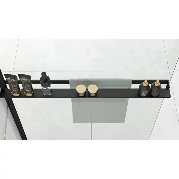 Paravan de dus tip Walk-in Rea Aero 90x195 cm si etajera cu suport negru [9]