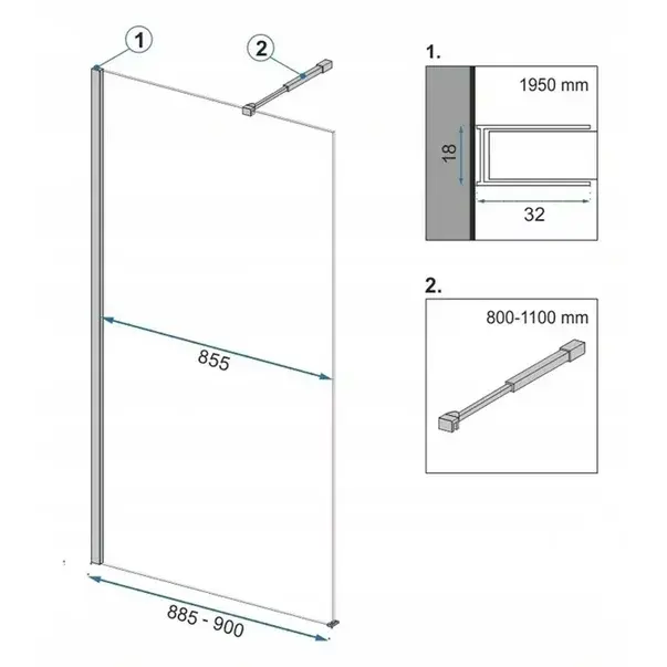 Paravan de dus tip Walk-in Rea Aero 90x195 cm si etajera cu suport negru [2]
