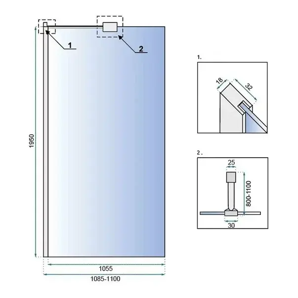 Paravan de dus tip Walk-in Rea Aero N 110x195 cm si etajera cu suport crom [2]