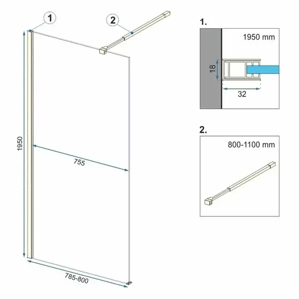 Paravan de dus tip Walk-in Rea Aero N 80x195 cm profil auriu [2]