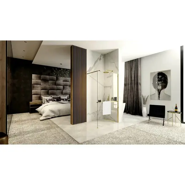 Paravan de dus tip Walk-in Rea Aero N 80x195 cm si etajera cu suport auriu [4]