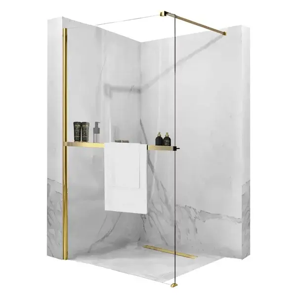 Paravan de dus tip Walk-in Rea Aero N 80x195 cm si etajera cu suport auriu [1]