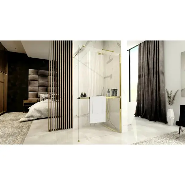 Paravan de dus tip Walk-in Rea Aero N 80x195 cm si etajera cu suport auriu [5]