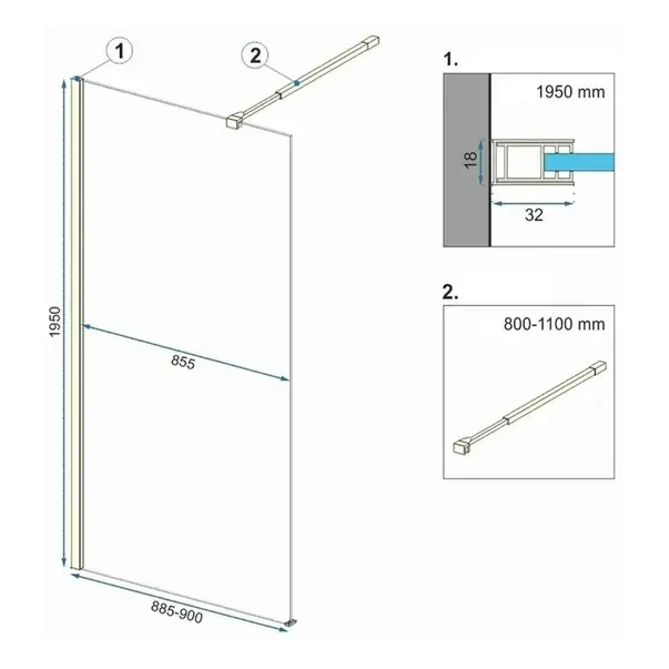 Paravan de dus tip Walk-in Rea Aero N 90x195 cm si etajera cu suport auriu [2]