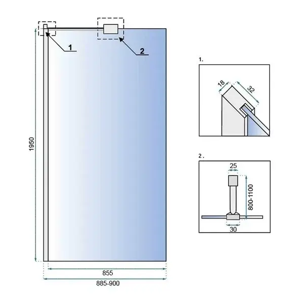 Paravan de dus tip Walk-in Rea Aero N 90x195 cm si etajera cu suport crom [2]