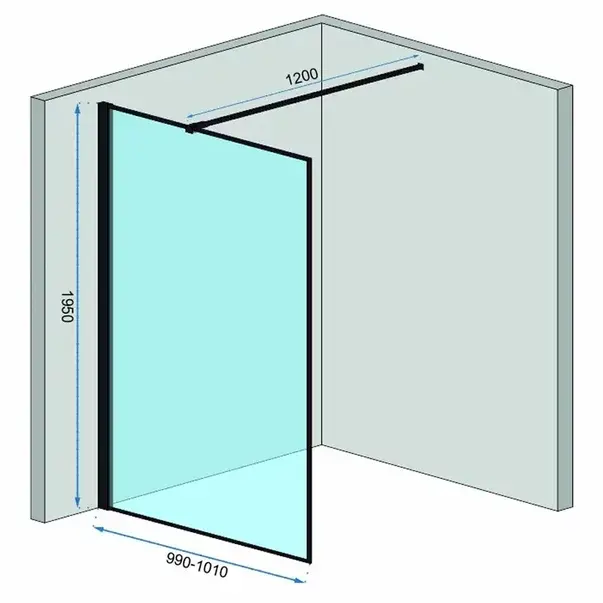 Paravan de dus tip Walk-in Rea Bler 100x195 cm si etajera cu suport negru [2]