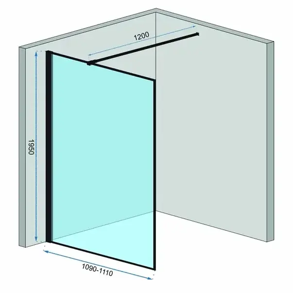 Paravan de dus tip Walk-in Rea Bler 110x195 cm si etajera cu suport negru [2]