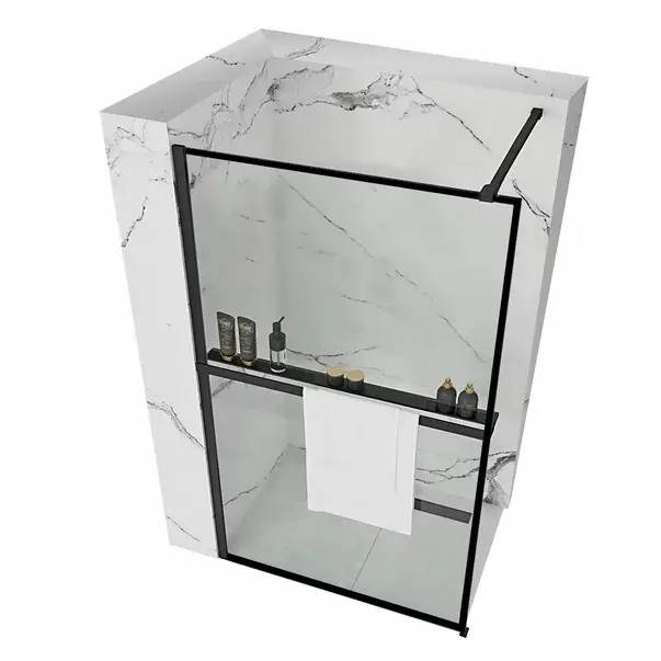 Paravan de dus tip Walk-in Rea Bler 80x195 cm si etajera cu suport negru [1]