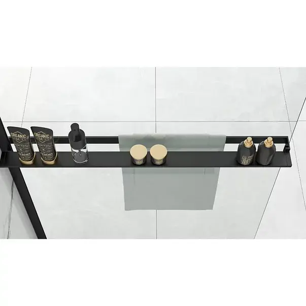 Paravan de dus tip Walk-in Rea Bler 80x195 cm si etajera cu suport negru [6]