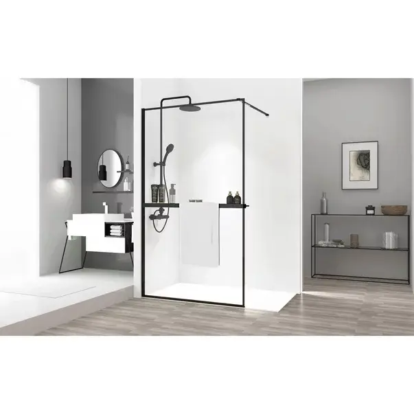 Paravan de dus tip Walk-in Rea Bler 80x195 cm si etajera cu suport negru [5]