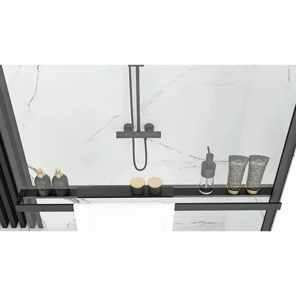 Paravan de dus tip Walk-in Rea Bler 80x195 cm si etajera cu suport negru [4]