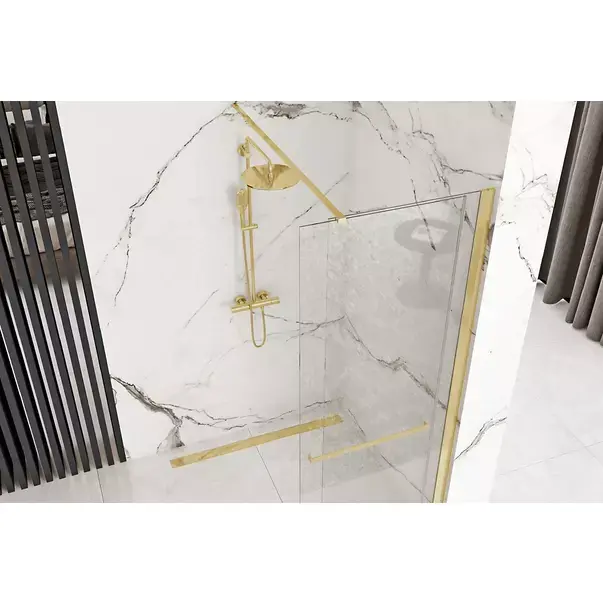 Paravan de dus tip Walk-in Rea Cortis cu parte culisanta 100x200 cm profil auriu [3]