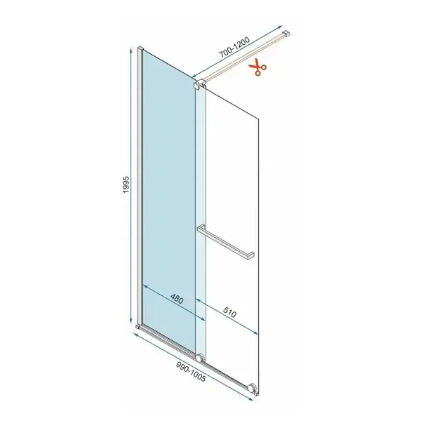 Paravan de dus tip Walk-in Rea Cortis cu parte culisanta 100x200 cm profil crom [2]