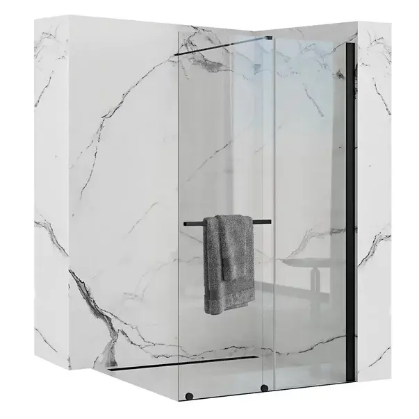 Paravan de dus tip Walk-in Rea Cortis cu parte culisanta 100x200 cm profil negru [1]