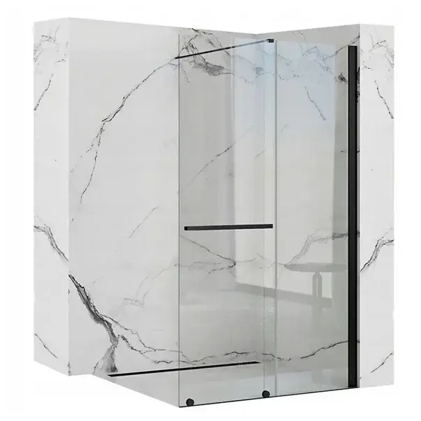 Paravan de dus tip Walk-in Rea Cortis cu parte culisanta 100x200 cm profil negru [3]