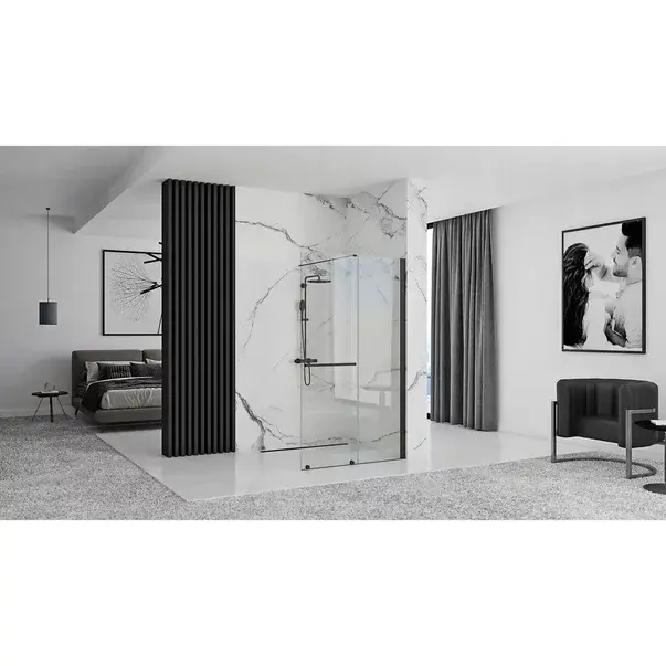 Paravan de dus tip Walk-in Rea Cortis cu parte culisanta 100x200 cm profil negru [6]