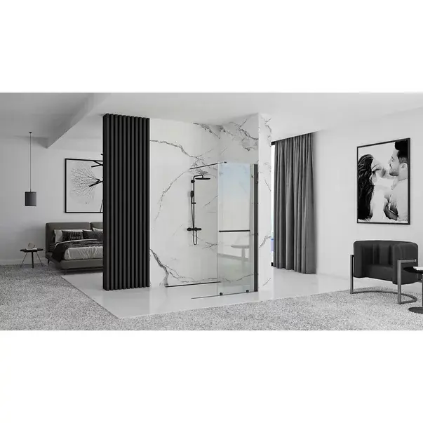 Paravan de dus tip Walk-in Rea Cortis cu parte culisanta 100x200 cm profil negru [7]