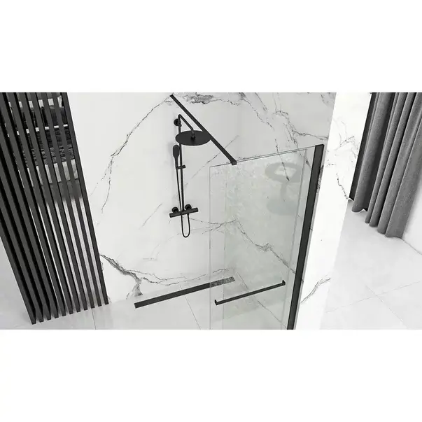 Paravan de dus tip Walk-in Rea Cortis cu parte culisanta 100x200 cm profil negru [5]