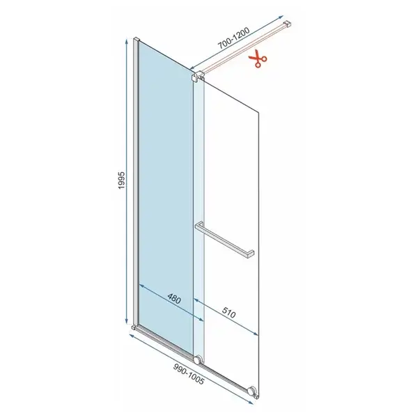Paravan de dus tip Walk-in Rea Cortis cu parte culisanta 100x200 cm profil negru [2]