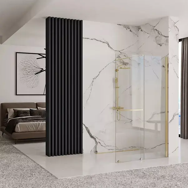 Paravan de dus tip Walk-in Rea Cortis cu parte culisanta 120x200 cm profil auriu [1]