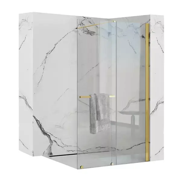Paravan de dus tip Walk-in Rea Cortis cu parte culisanta 120x200 cm profil auriu [2]