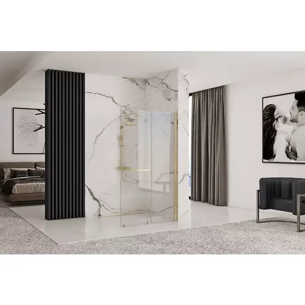 Paravan de dus tip Walk-in Rea Cortis cu parte culisanta 120x200 cm profil auriu [5]