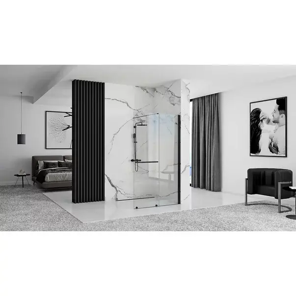 Paravan de dus tip Walk-in Rea Cortis cu parte culisanta 120x200 cm profil negru [4]