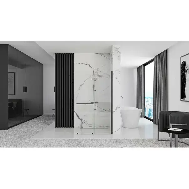 Paravan de dus tip Walk-in Rea Cortis cu parte culisanta 120x200 cm profil negru [5]