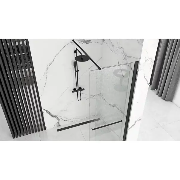 Paravan de dus tip Walk-in Rea Cortis cu parte culisanta 120x200 cm profil negru [3]