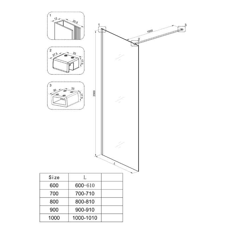 Paravan de duș Walk-In Mediterraneo Trixie 90 cm, sticlă securizată 8 mm, profil negru mat [7]