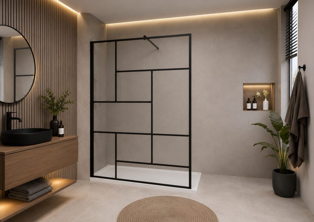 Paravan de dus Walk-In Sanoterm Urban Frame 80 cm negru mat [3]