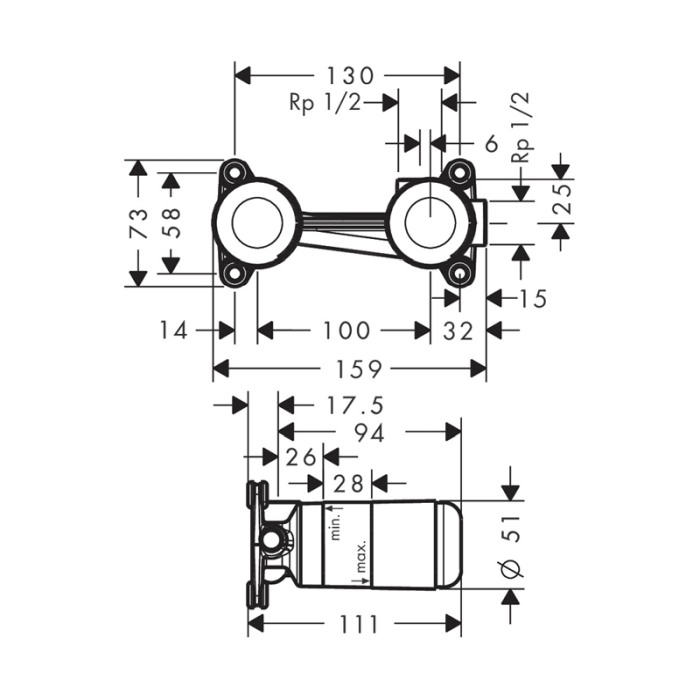 Parte ingropata Hansgrohe, pentru baterie lavoar [2]
