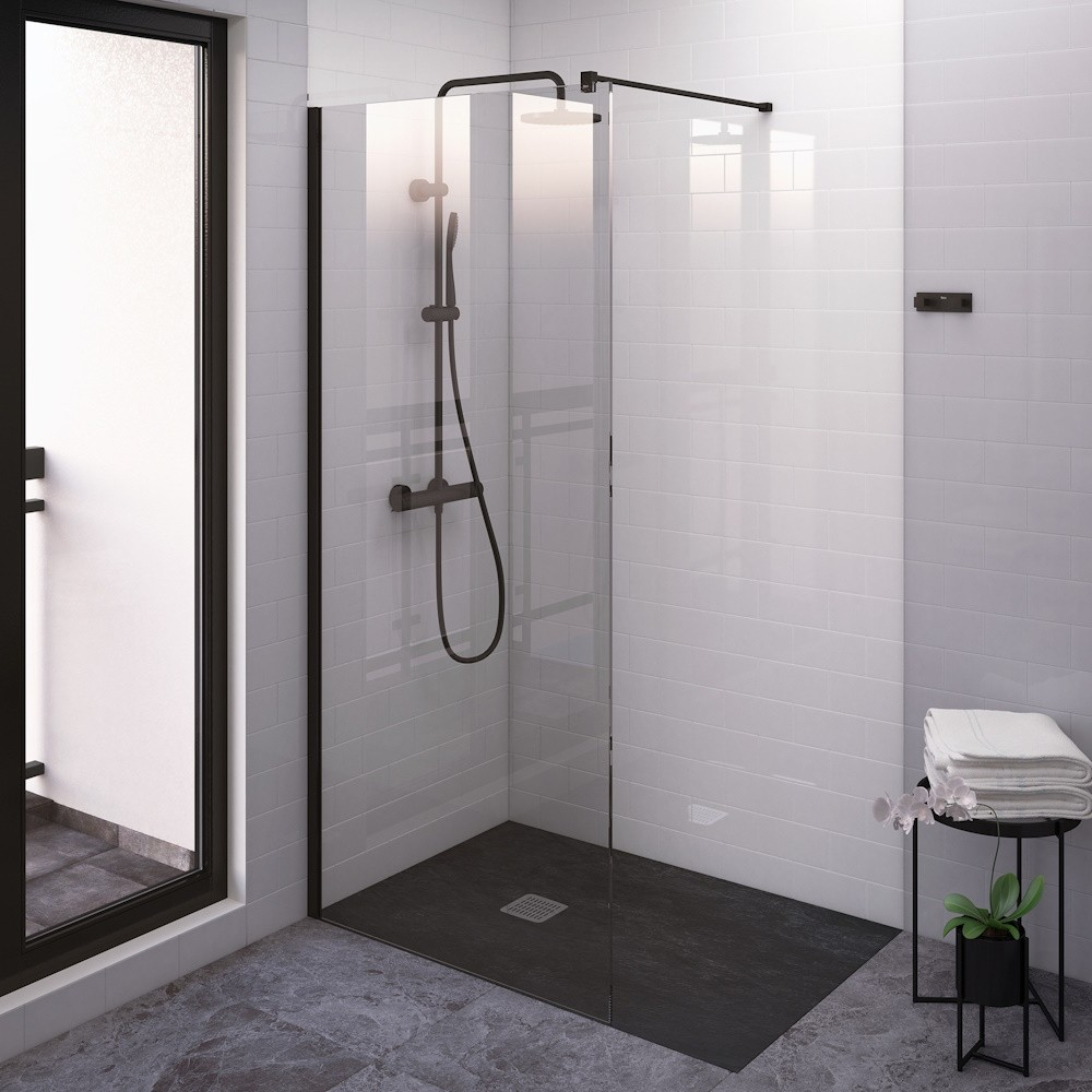 Perete sticla dus Walk In Roca District 80xH200 cm, profil negru mat [2]