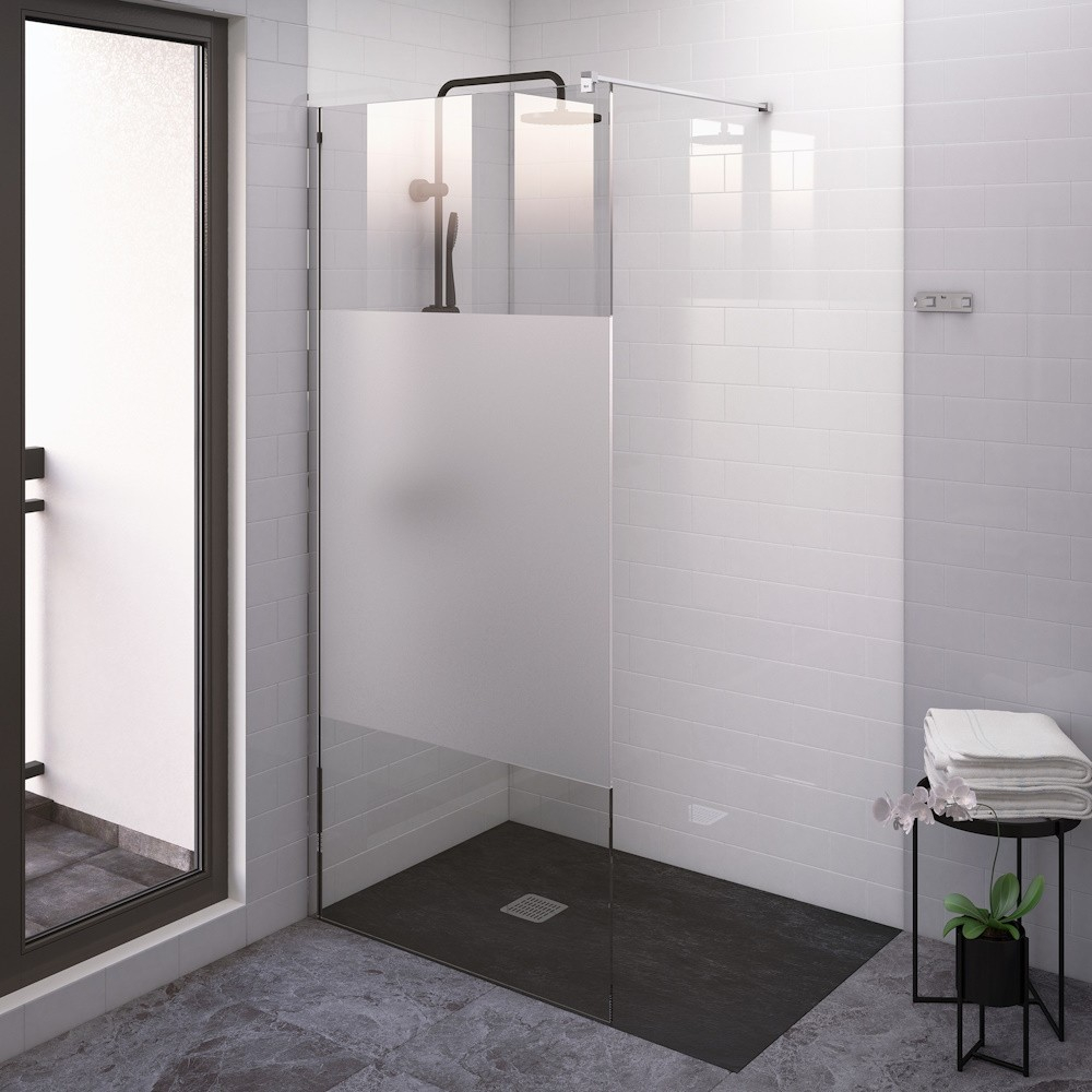 Perete sticla dus Walk In Roca District 90xH200 cm, sticla 8 mm, profil crom [2]
