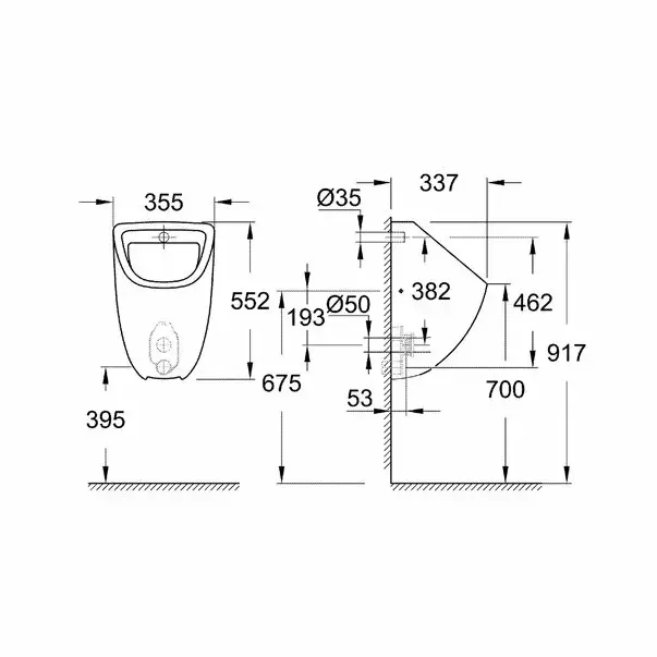 Pisoar cu alimentare ascunsa Grohe Bau Ceramic alb [3]