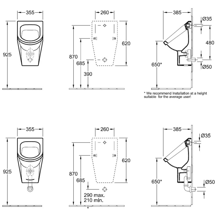 Pisoar Villeroy & Boch, Architectura, oval, alb alpin [2]