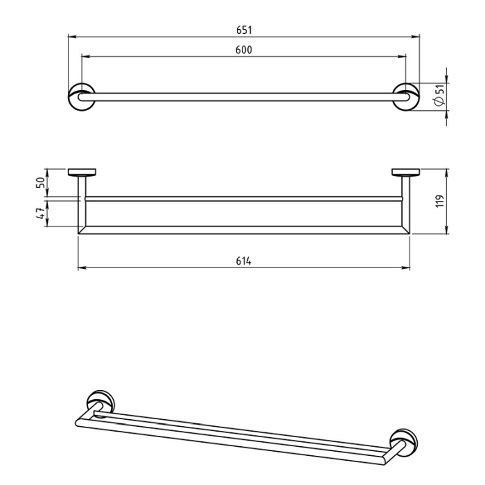 Portprosop dublu, Ferro, Metalia 11, 60 cm, crom [2]
