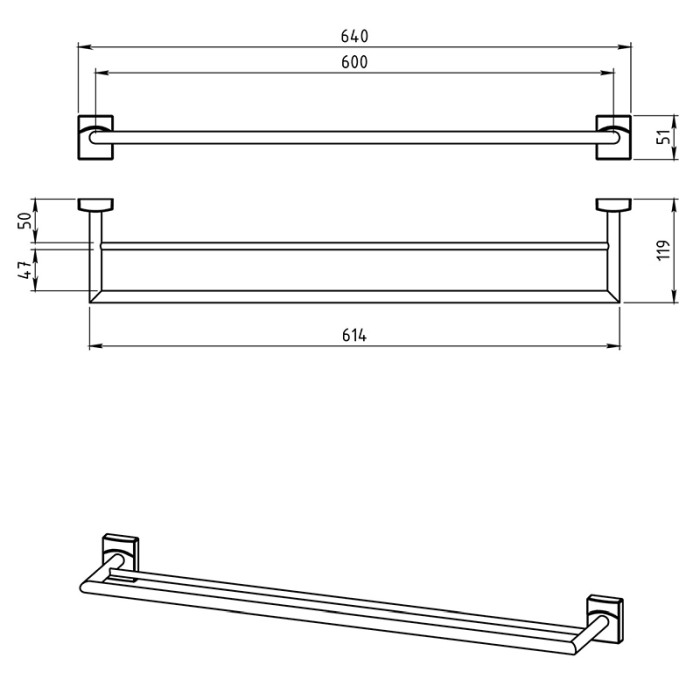 Portprosop dublu, Ferro, Metalia 12, crom, 60 cm [2]