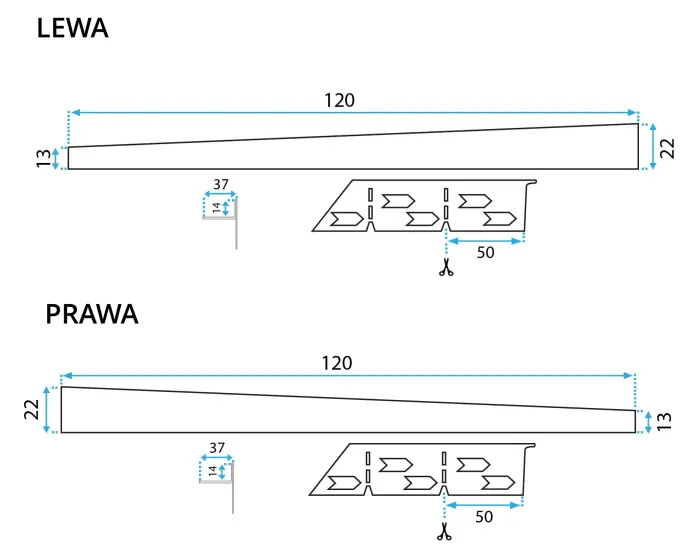 Profil de panta cadita de dus dreapta Gri Periat 120cm, Rea [10]