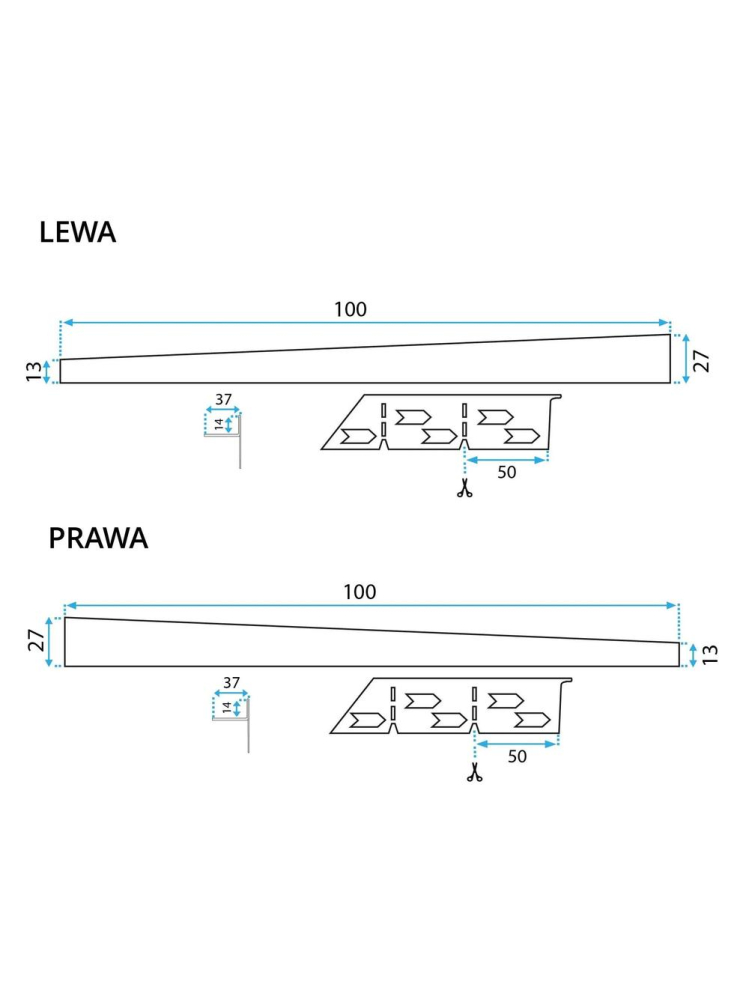 Profil de panta cadita de dus stanga 100cm cupru periat [8]