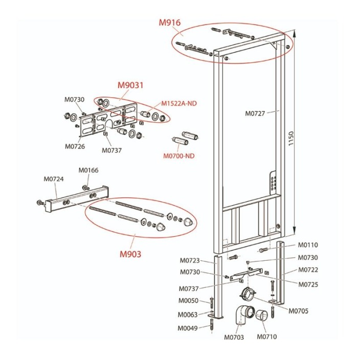 Rama de montaj Alcaplast, pentru bideu suspendat, set de fixare inclus, h85 cm [3]