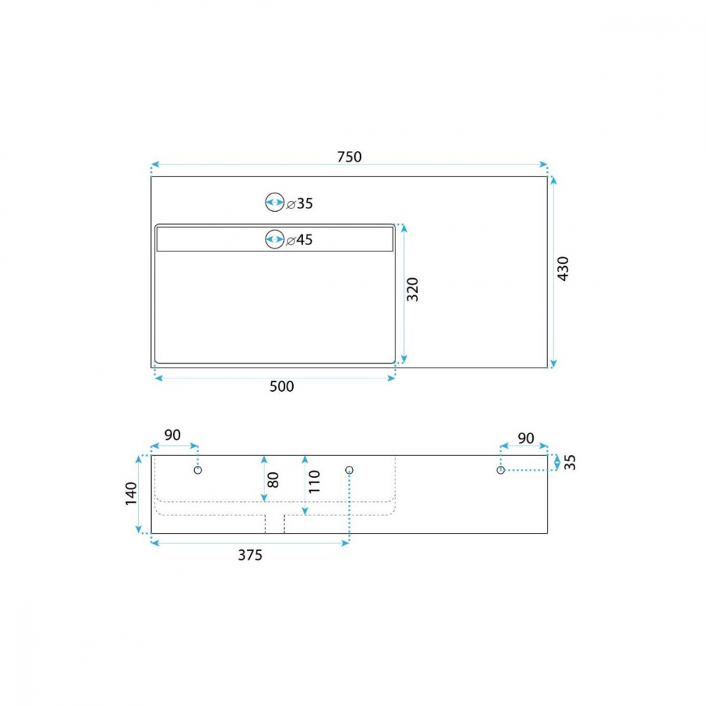 Rea Archi 75 lavoar 75x43 cm dreptunghiular de blat alb REA-U4300 [2]