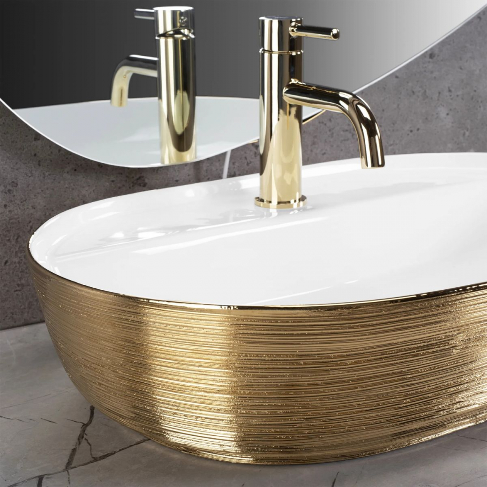 Rea Aura lavoar 60.5x40.5 cm ovale de blat alb-auriu REA-U6900 [5]